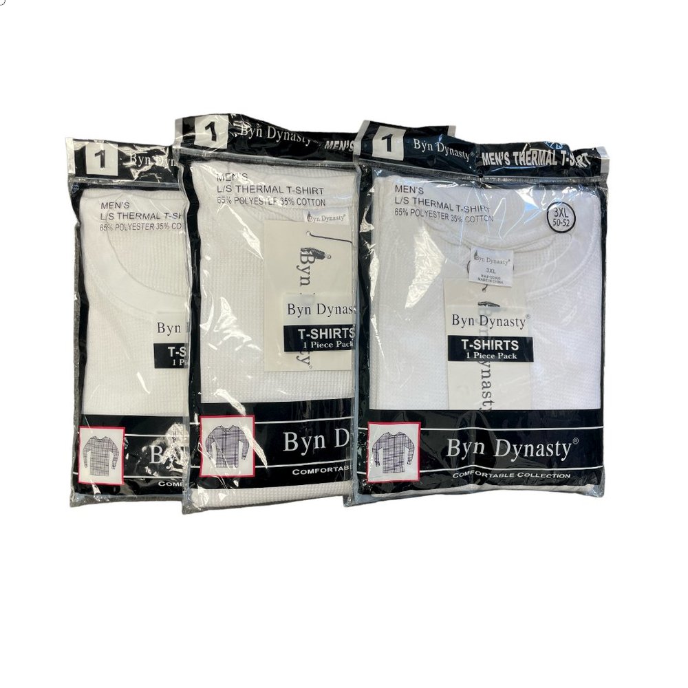 Byn Dynasty 3 Pack Long Sleeve Men's Thermal Shirt - Big Sizes - White